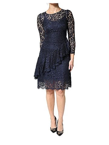 Dolce & Gabbana Basic Blue Lace Ruffle A-line Knee Length Women's Dress (view 1)