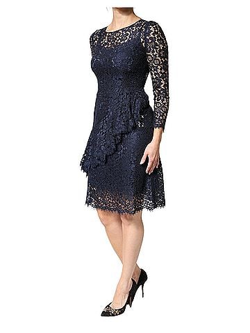 Dolce & Gabbana Basic Blue Lace Ruffle A-line Knee Length Women's Dress (view 2)