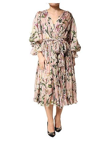 Dolce & Gabbana Basic Pink Lily Print A-line Pleated Maxi Women's Dress (view 1)