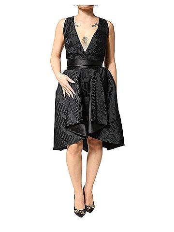 John Richmond Black Jacquard Deep V-neck Sleeveless 2 Pc Women's Dress (view 1)