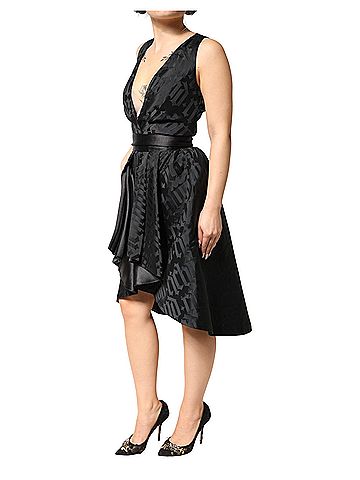 John Richmond Black Jacquard Deep V-neck Sleeveless 2 Pc Women's Dress (view 2)