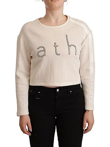 Pinko Beige Logo Long Sleeve Cropped Pullover Women's Sweater (view 1)