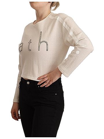 Pinko Beige Logo Long Sleeve Cropped Pullover Women's Sweater (view 2)