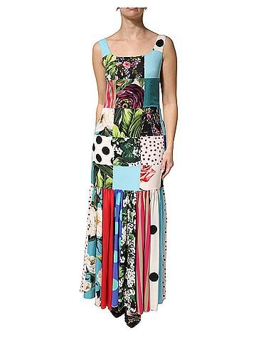 Dolce & Gabbana Basic Multicolor Patchwork Silk Sleeveless Women's Dress (view 1)