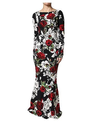Dolce & Gabbana Basic Black Floral Viscose Bodycon Long Gown Women's Dress (view 1)