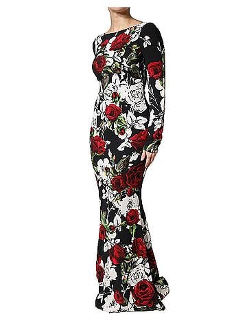 Dolce & Gabbana Basic Black Floral Viscose Bodycon Long Gown Women's Dress (view 2)