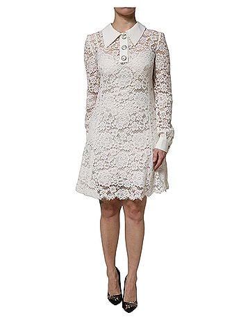 Dolce & Gabbana Basic White Floral Lace Viscose Collared Mini Women's Dress (view 1)