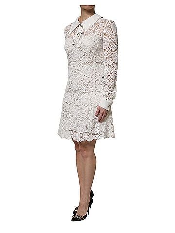 Dolce & Gabbana Basic White Floral Lace Viscose Collared Mini Women's Dress (view 2)