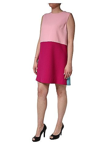 Dolce & Gabbana Basic Pink Blue Wool Sleeveless Shift Mini  Women's Dress (view 2)