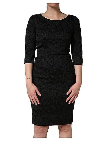 Dolce & Gabbana Basic Black Floral Brocade Sheath Knee Length Women's Dress (view 1)