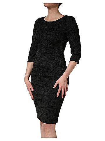Dolce & Gabbana Basic Black Floral Brocade Sheath Knee Length Women's Dress (view 2)
