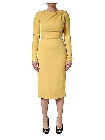 Dolce & Gabbana Basic Yellow Silk Long Sleeves Sheath Midi Women's Dress (view 1)