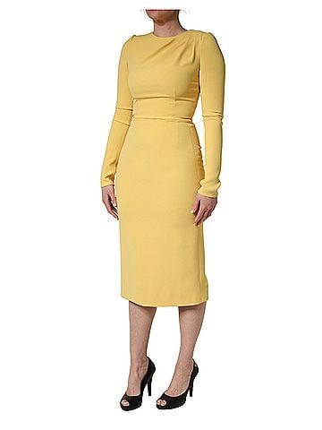 Dolce & Gabbana Basic Yellow Silk Long Sleeves Sheath Midi Women's Dress (view 2)
