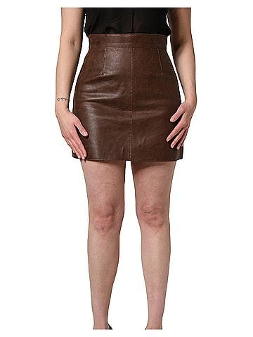 Dolce & Gabbana Basic Brown Leather High Waist Bodycon Mini Women's Skirt (view 1)