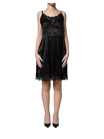 Dolce & Gabbana Basic Black Silk Satin Lace Sleeveless Mini Women's Dress (view 1)