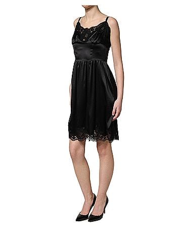 Dolce & Gabbana Basic Black Silk Satin Lace Sleeveless Mini Women's Dress (view 2)
