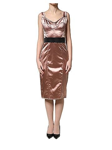 Dolce & Gabbana Basic Pink Satin Sweetheart Sheath Corset Midi Women's Dress (view 1)