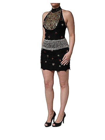 Dolce & Gabbana Basic Black Sequin Embellished Sheath Mini Women's Dress (view 2)