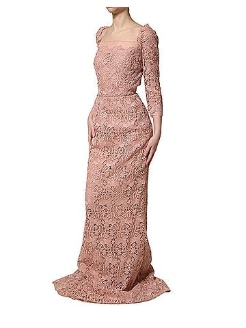 Dolce & Gabbana Basic Pink Lace Long-Sleeved Evening Gown Women's Dress (view 2)