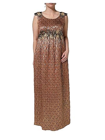 Dolce & Gabbana Basic Brown Metallic Crystal Evening Gown Women's Dress (view 1)