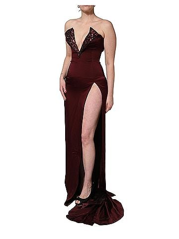 Dolce & Gabbana Basic Maroon Embellished Vneck Evening Gown Women's Dress (view 2)