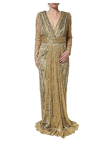 Dolce & Gabbana Basic Gold Sheer Lace Crystal Embellished Women's Dress (view 1)