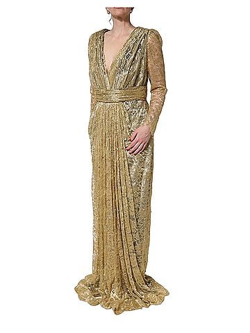Dolce & Gabbana Basic Gold Sheer Lace Crystal Embellished Women's Dress (view 2)