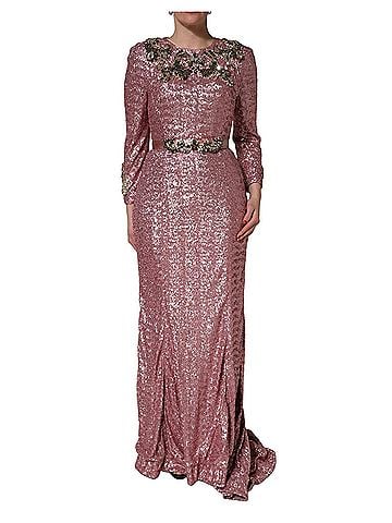 Dolce & Gabbana Basic Pink Embellished Sequined Evening Gown Women's Dress (view 1)