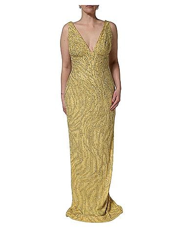 Dolce & Gabbana Basic Gold V-neckline Mermaid Sequinned Gown Women's Dress (view 1)