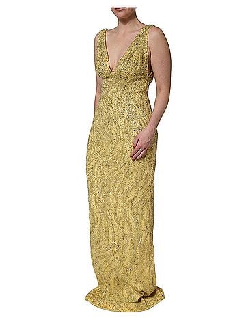 Dolce & Gabbana Basic Gold V-neckline Mermaid Sequinned Gown Women's Dress (view 2)