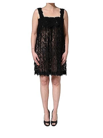 Dolce & Gabbana Basic Black Viscose Fringed Sleeveless Mini Women's Dress (view 1)