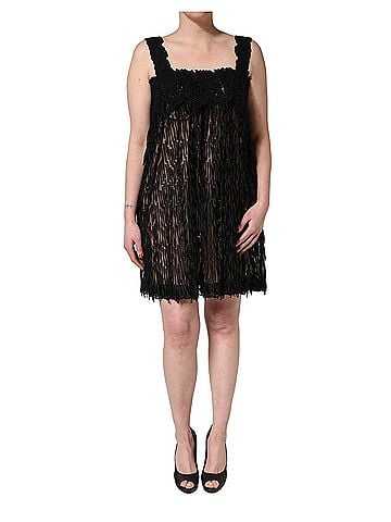 Dolce & Gabbana Basic Black Viscose Fringed Sleeveless Mini Women's Dress (view 2)