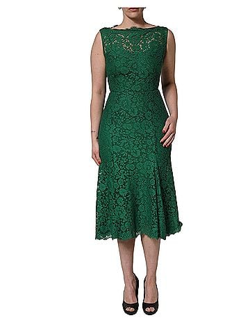 Dolce & Gabbana Basic Green Floral Lace Cotton Sleeveless Midi Women's Dress (view 1)