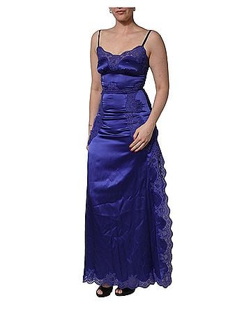 Dolce & Gabbana Basic Blue Sleeveless Lace Trim A-line Gown Women's Dress (view 2)