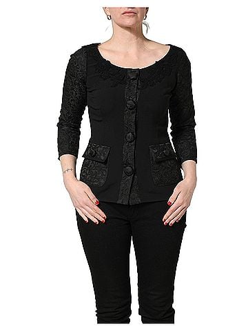 Dolce & Gabbana Basic Black Button Fastening Lace Trimmed Blazer Women's Jacket (view 1)