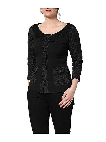Dolce & Gabbana Basic Black Button Fastening Lace Trimmed Blazer Women's Jacket (view 2)