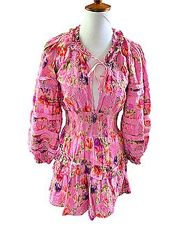 LoveShackFancy Clarkie Floral Print Cotton Mini Cocktail Dress (view 1)