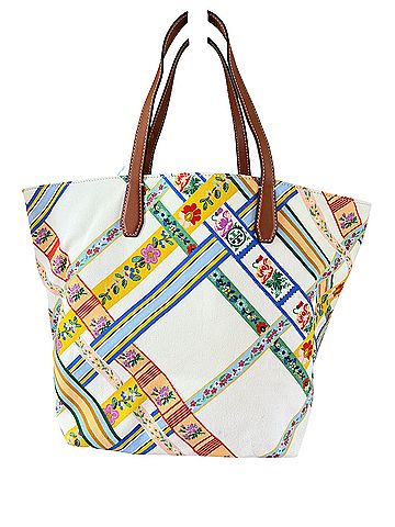 Tory Burch Key Item Canvas Ribbon Weave Bias Allover Tote (view 2)