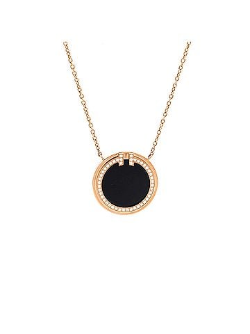 Tiffany & Co. T Circle Pendant Necklace 18K Rose Gold with Onyx and Diamonds Large (view 1)