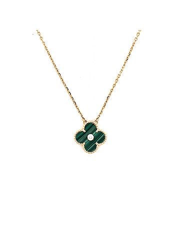 Van Cleef & Arpels Vintage Alhambra Pendant Necklace 18K Yellow Gold and Malachite with Diamond (view 1)
