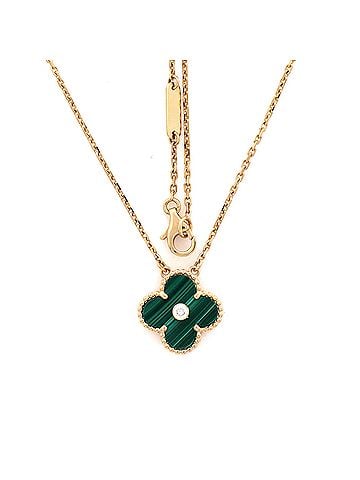 Van Cleef & Arpels Vintage Alhambra Pendant Necklace 18K Yellow Gold and Malachite with Diamond (view 2)
