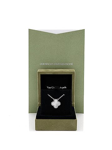 Van Cleef & Arpels Vintage Alhambra Pendant Necklace 18K White Gold and Mother of Pearl (view 2)