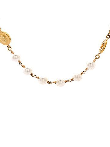 Chanel Paris Button Long Station Necklace Faux Pearls with Metal (view 1)