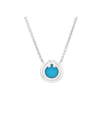Tiffany & Co. T Circle Pendant Necklace 18K White Gold with Turquoise Small (view 1)