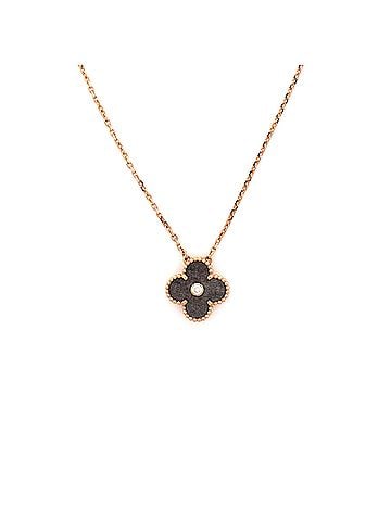 Van Cleef & Arpels Vintage Alhambra Pendant Necklace 18K Rose Gold and Silver Obsidian with Diamond (view 1)