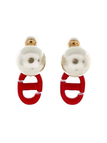 Christian Dior Tribales Dangle Stud Earrings Metal with Resin and Faux Pearls (view 2)