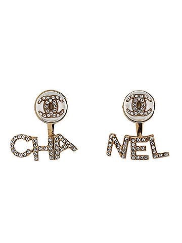 Chanel CHA-NEL Drop CC Stud Earrings Metal with Crystals and Faux Pearls (view 1)