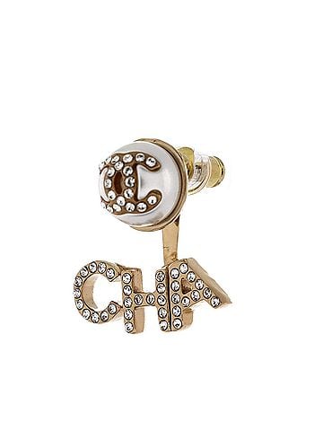Chanel CHA-NEL Drop CC Stud Earrings Metal with Crystals and Faux Pearls (view 2)