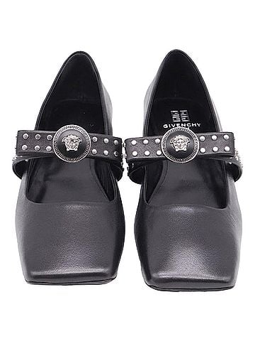 Versace Versace Gianni Ribbon Studded Ballet Flats in Black Leather (view 2)