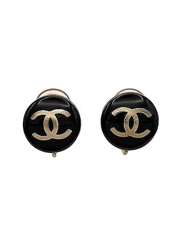 Chanel CHANEL Chanel Coco Mark Earrings Round 07A Metal Black Women's (view 1)